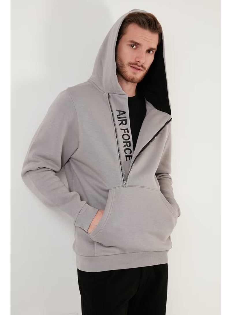 Buratti Kangaroo Pocket Zippered Hooded Collar Slim Fit Men's Sweat 575707 - Image 5